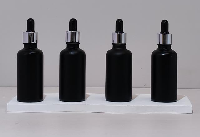 50Ml Glass Bottle With Silver Black Dropper (Round)