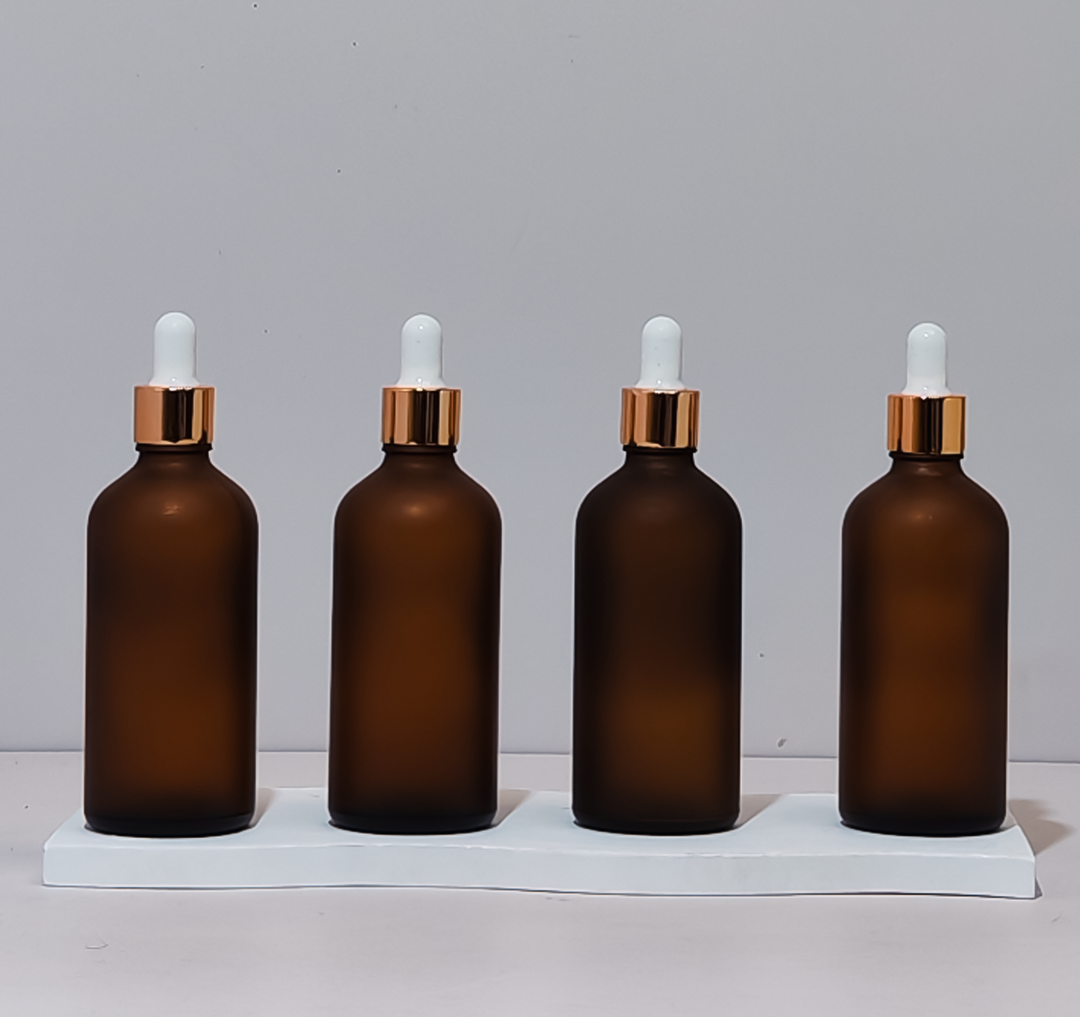 100Ml Glass Bottle With Gold White Dropper (Round)