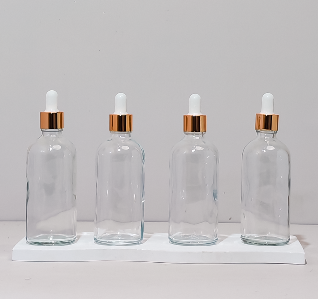 100Ml Glass Bottle With Gold White Dropper (Round)