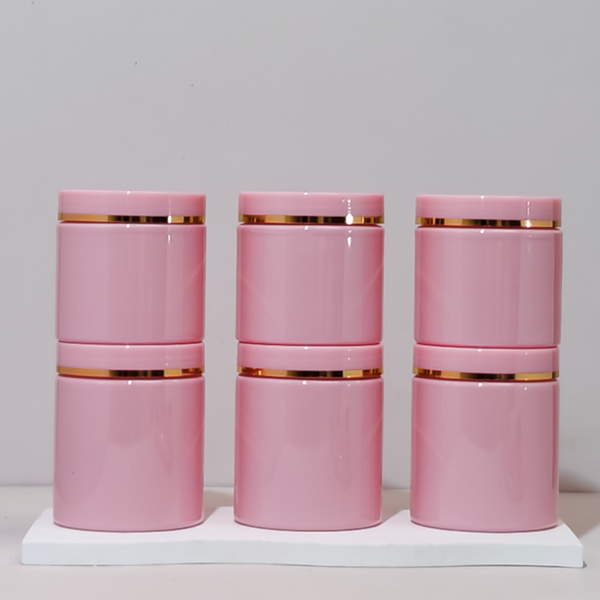 250g Pink Tall Pet Jar with Pink Lid + Gold Strip