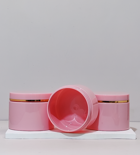 300g Pink Pet Jar with Pink Lid + Gold Strip