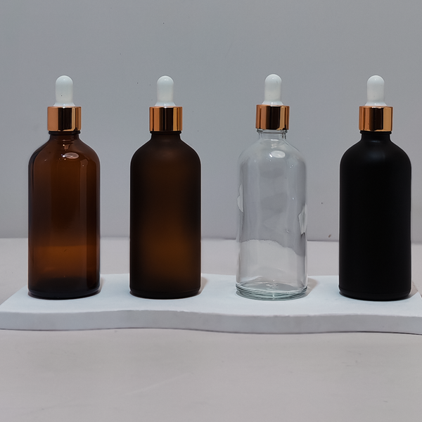 100Ml Glass Bottle With Gold White Dropper (Round)