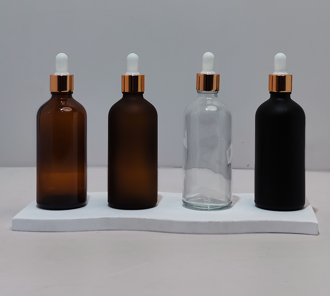 100Ml Glass Bottle With Gold White Dropper (Round)