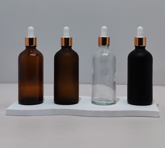 100Ml Glass Bottle With Gold White Dropper (Round)