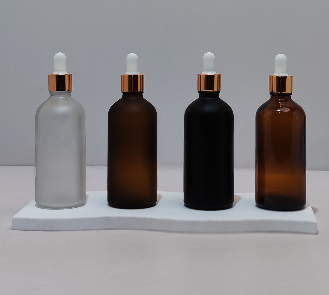 100Ml Glass Bottle With Gold White Dropper (Round)