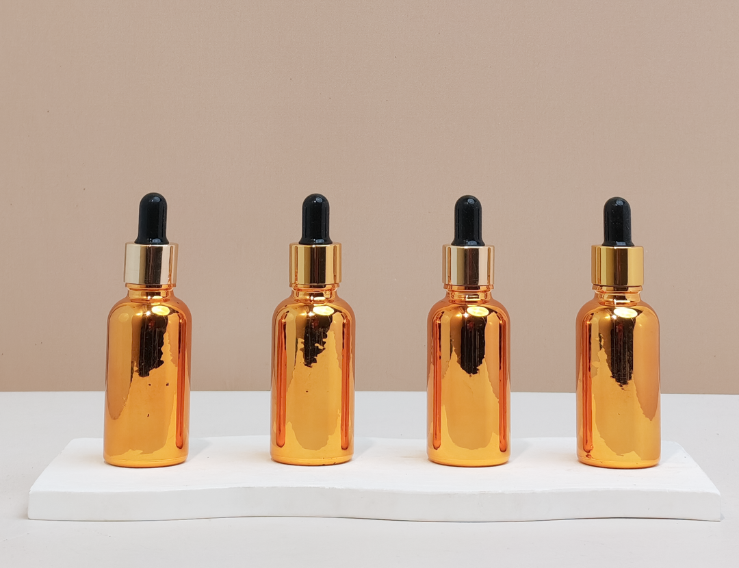 30Ml Glass Bottle With Gold Black Dropper (Round)