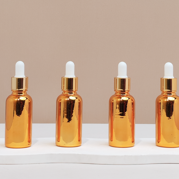 30Ml Glass Bottle With Gold White Dropper (Round)