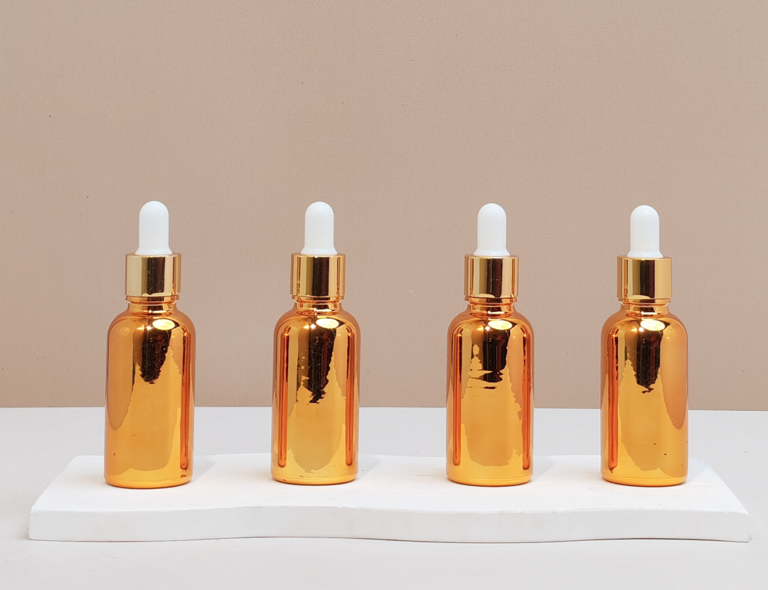 30Ml Glass Bottle With Gold White Dropper (Round)
