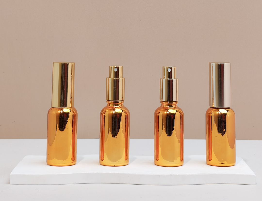30Ml Glass Bottle With Gold Mist Sprayer (Round)