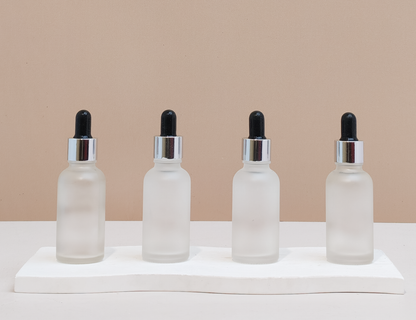 30Ml Glass Bottle With Silver Black Dropper (Round)
