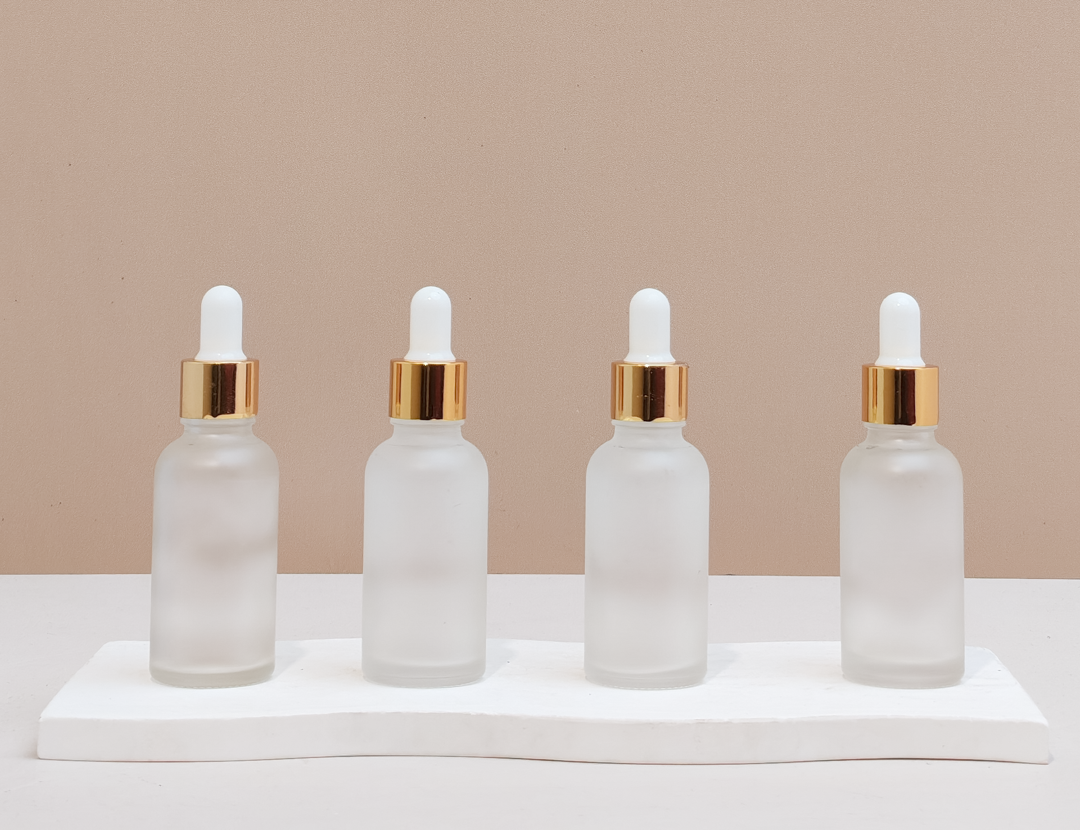 30Ml Glass Bottle With Gold White Dropper (Round)