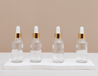 30Ml Glass Bottle With Gold White Dropper (Round)