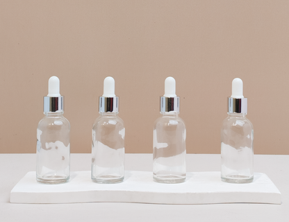30Ml Glass Bottle With Silver White Dropper (Round)