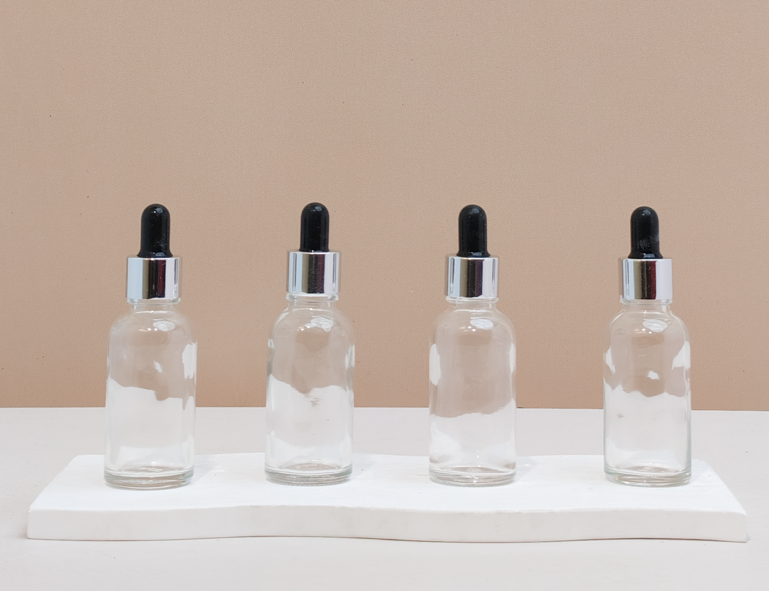 30Ml Glass Bottle With Silver Black Dropper (Round)