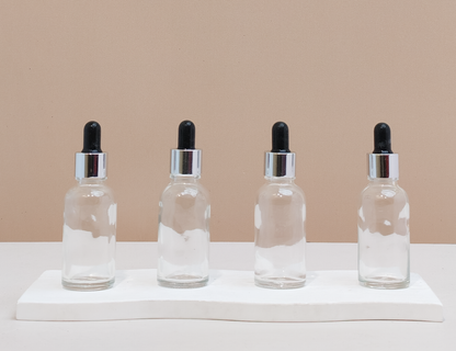 30Ml Glass Bottle With Silver Black Dropper (Round)