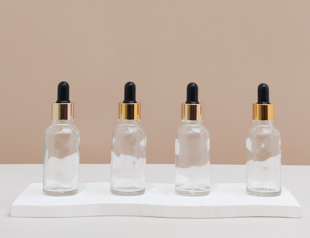 30Ml Glass Bottle With Gold Black Dropper (Round)