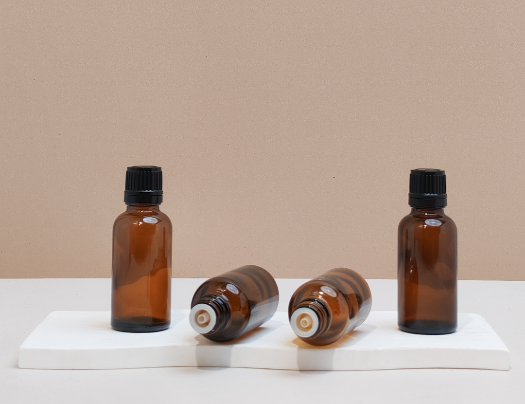 30Ml Glass Bottle With Black Smooth Tamper Proof Cap + Insert (Round)