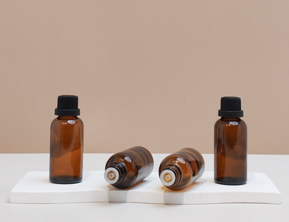 30Ml Glass Bottle With Black Tamper Proof Cap + Insert (Round)
