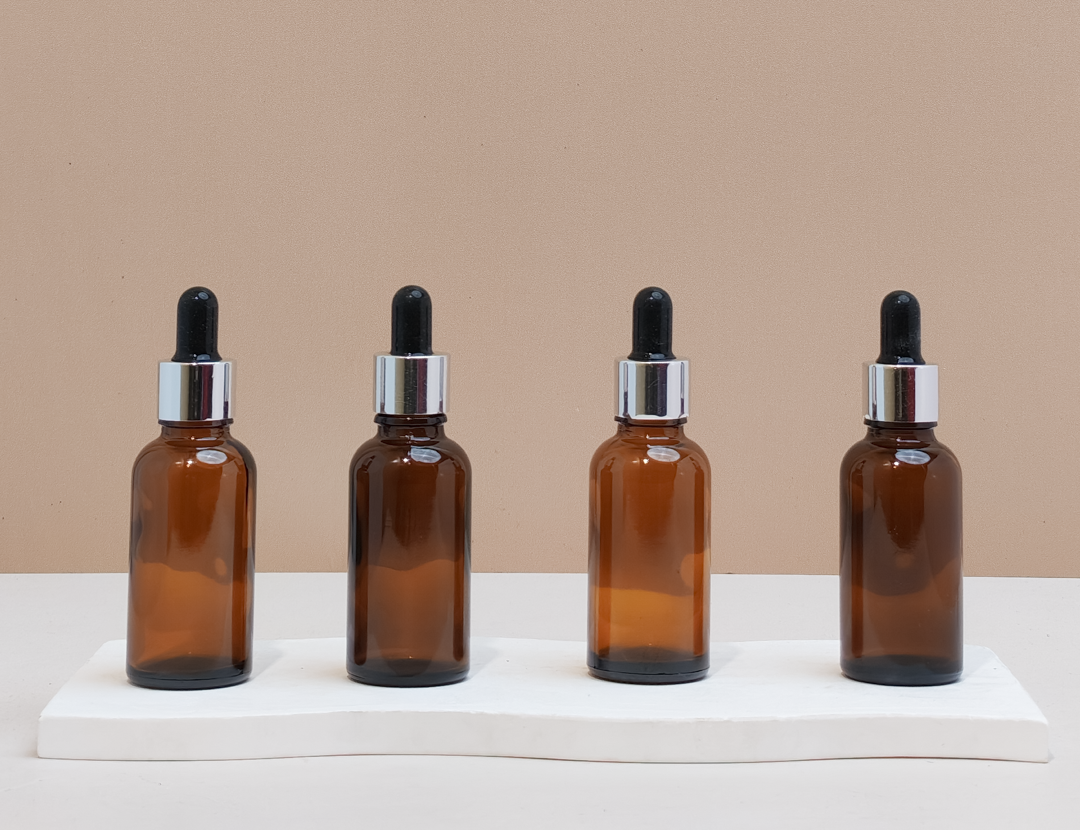 30Ml Glass Bottle With Silver Black Dropper (Round)