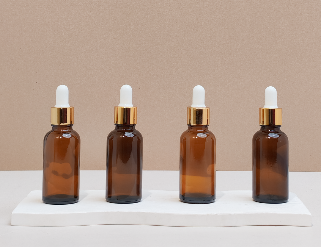 30Ml Glass Bottle With Gold White Dropper (Round)