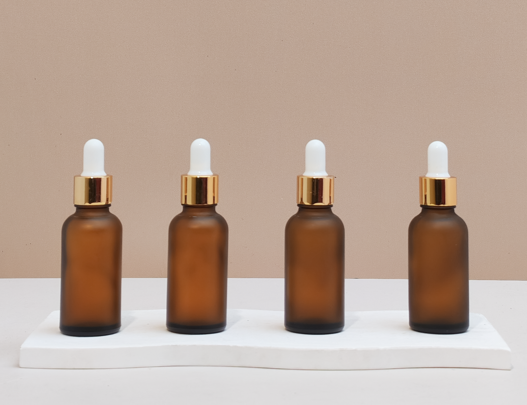 30Ml Glass Bottle With Gold White Dropper (Round)