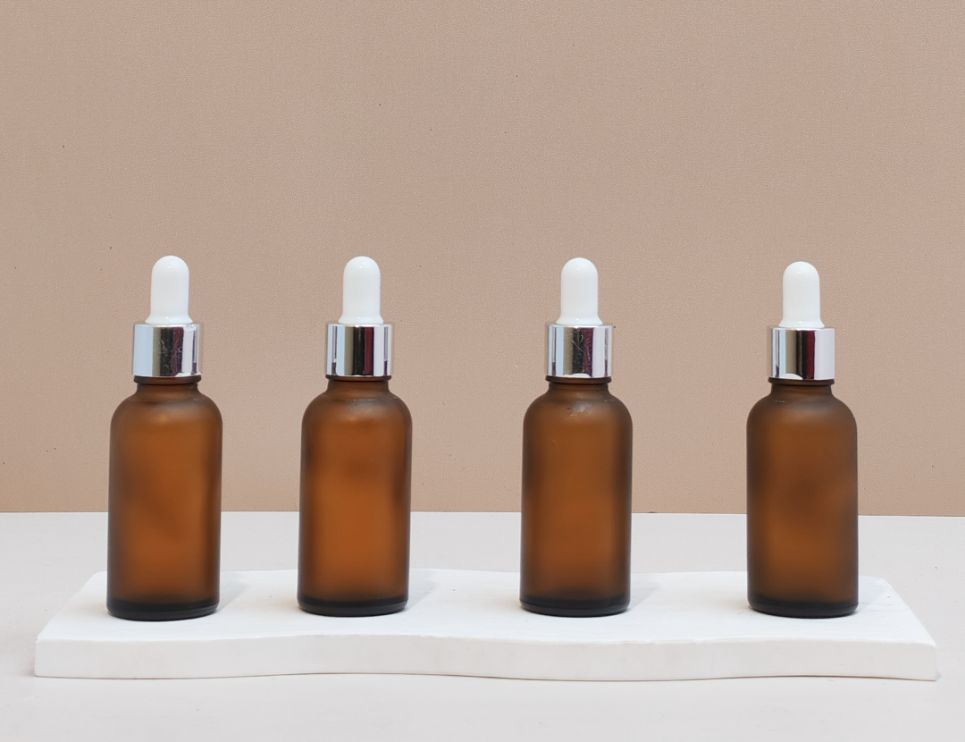 30Ml Glass Bottle With Silver White Dropper (Round)