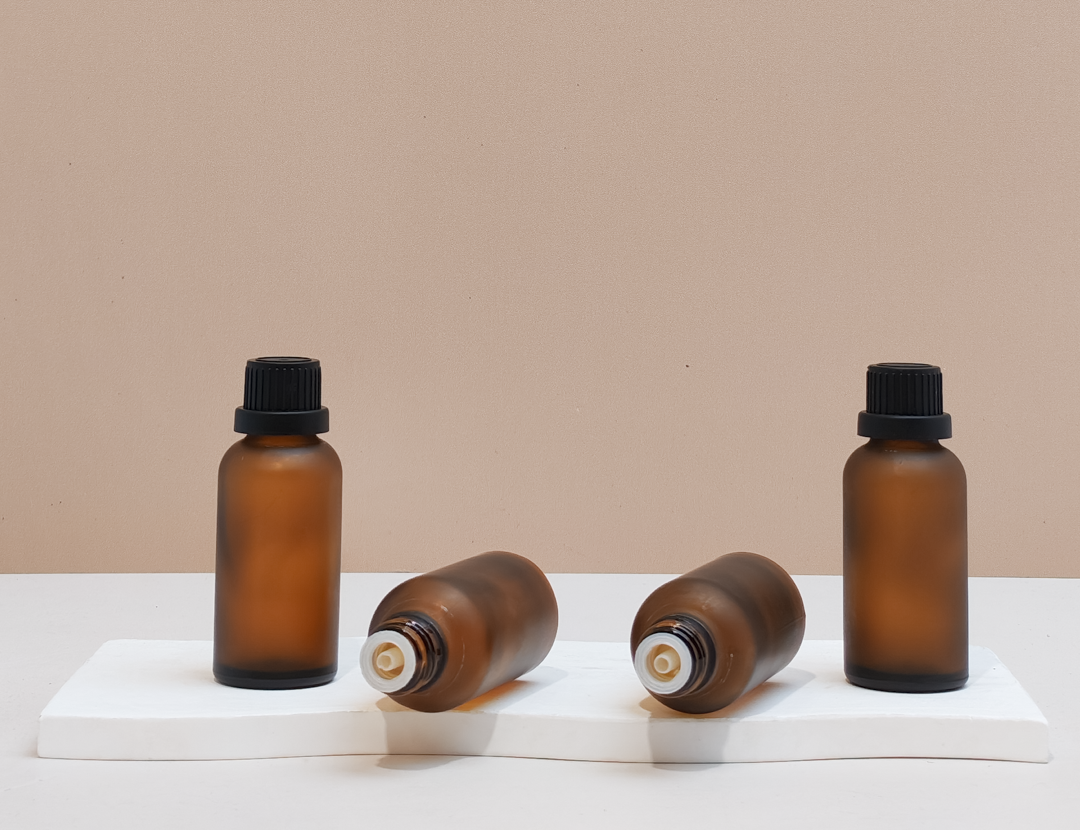 30Ml Glass Bottle With Black Tamper Proof Cap + Insert (Round)