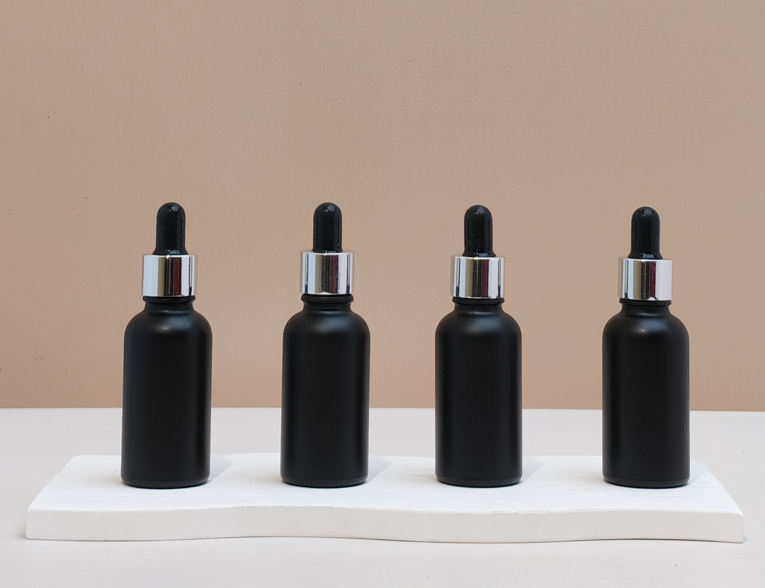 30Ml Glass Bottle With Silver Black Dropper (Round)