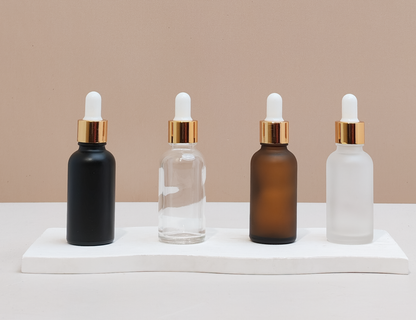30Ml Glass Bottle With Gold White Dropper (Round)