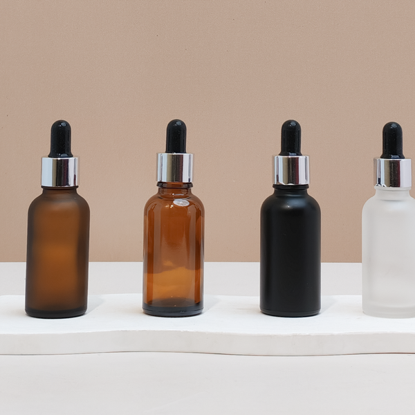 30Ml Glass Bottle With Silver Black Dropper (Round)