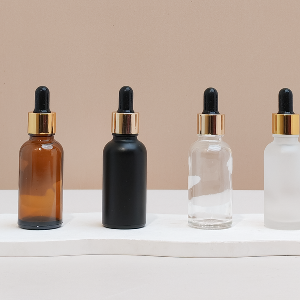 30Ml Glass Bottle With Gold Black Dropper (Round)