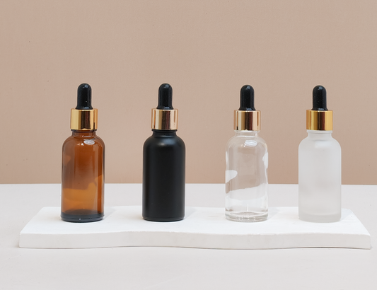 30Ml Glass Bottle With Gold Black Dropper (Round)