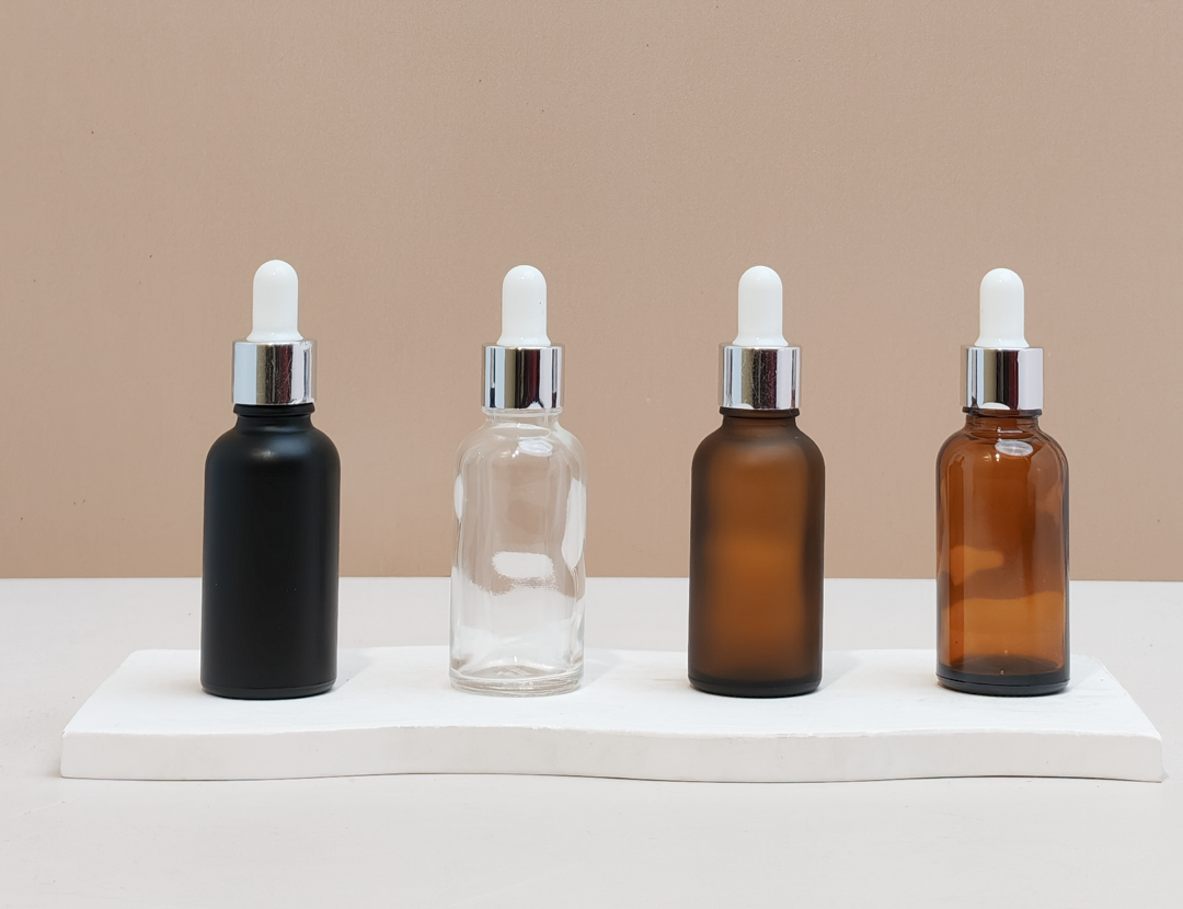 30Ml Glass Bottle With Silver White Dropper (Round)