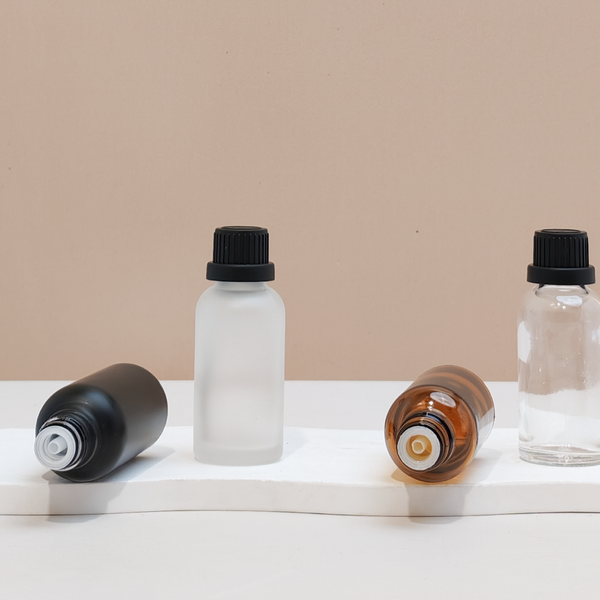 30Ml Glass Bottle With Black Tamper Proof Cap + Insert (Round)