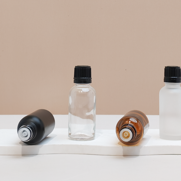 30Ml Glass Bottle With Black Smooth Tamper Proof Cap + Insert (Round)