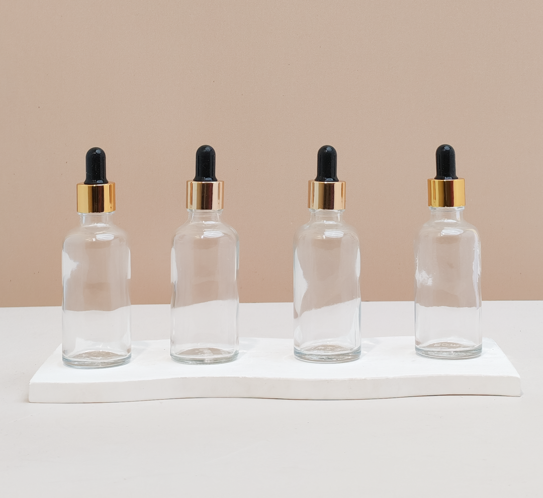 50Ml Glass Bottle With Gold Black Dropper (Round)