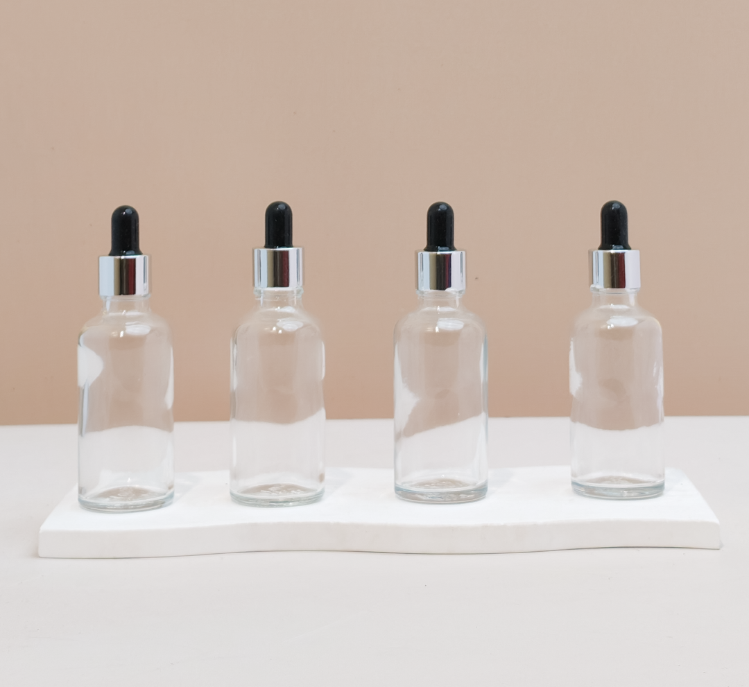 50Ml Glass Bottle With Silver Black Dropper (Round)