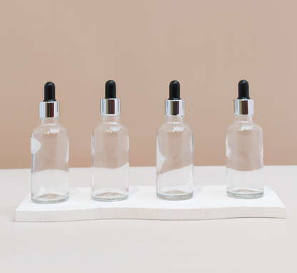 50Ml Glass Bottle With Silver Black Dropper (Round)