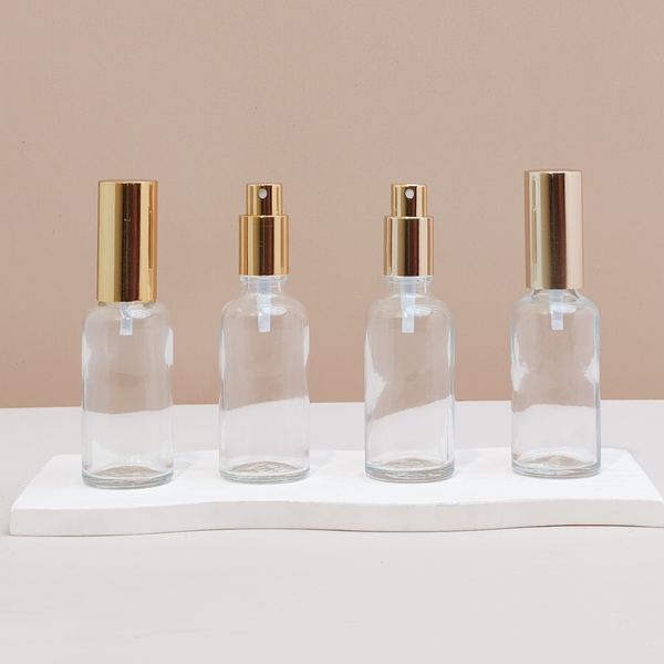 50Ml Glass Bottle With Gold Mist Sprayer (Round)