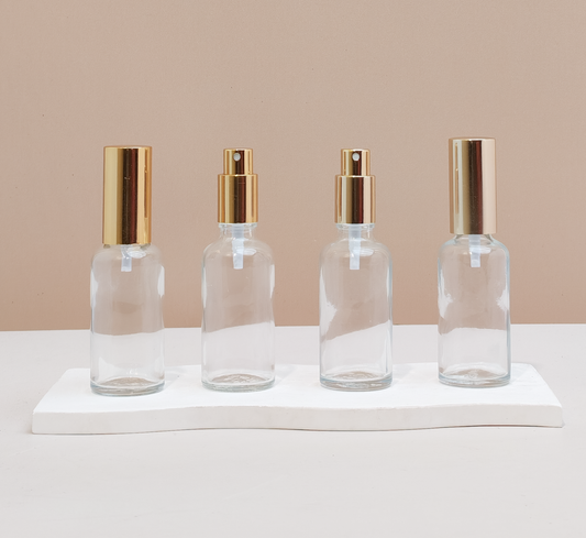 50Ml Glass Bottle With Gold Mist Sprayer (Round)