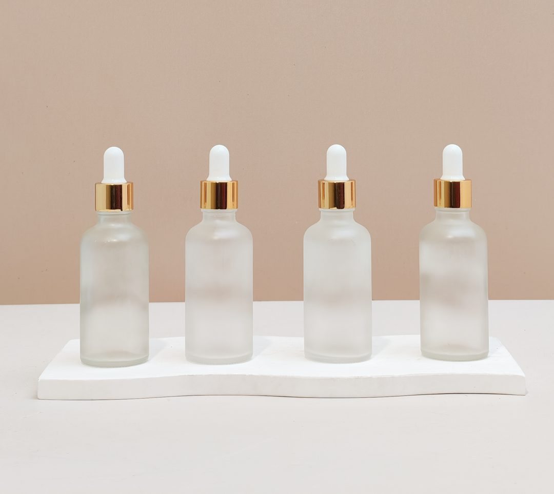 50Ml Glass Bottle With Gold White Dropper (Round)