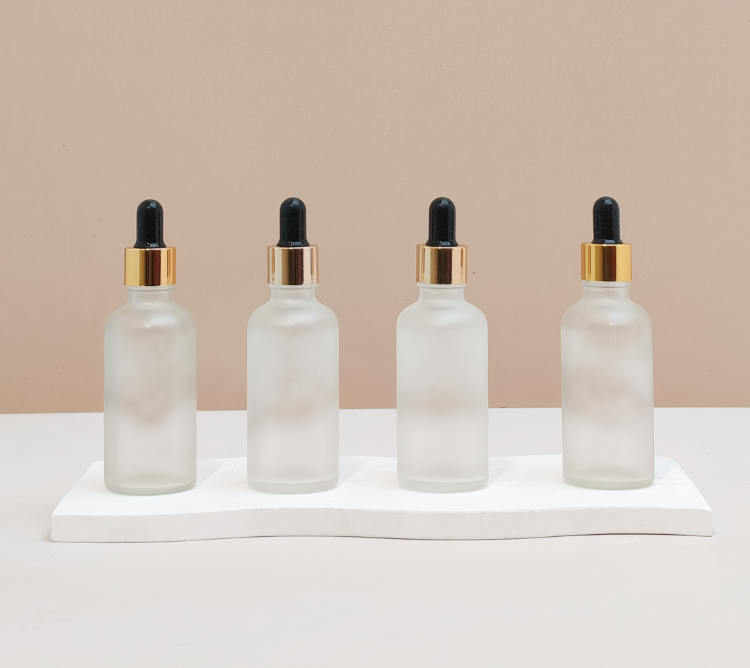 50Ml Glass Bottle With Gold Black Dropper (Round)