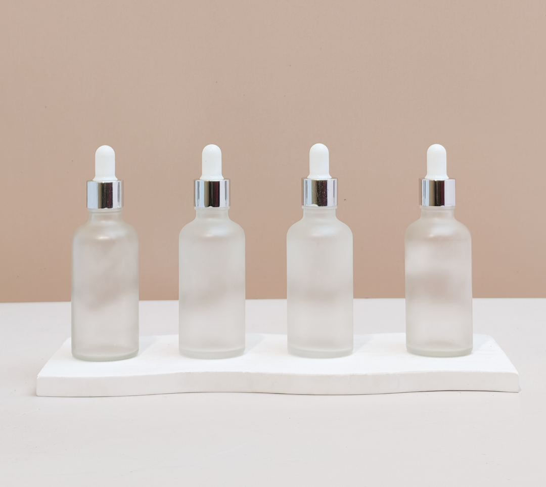 50Ml Glass Bottle With Silver White Dropper (Round)