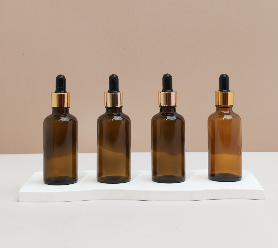 50Ml Glass Bottle With Gold Black Dropper (Round)