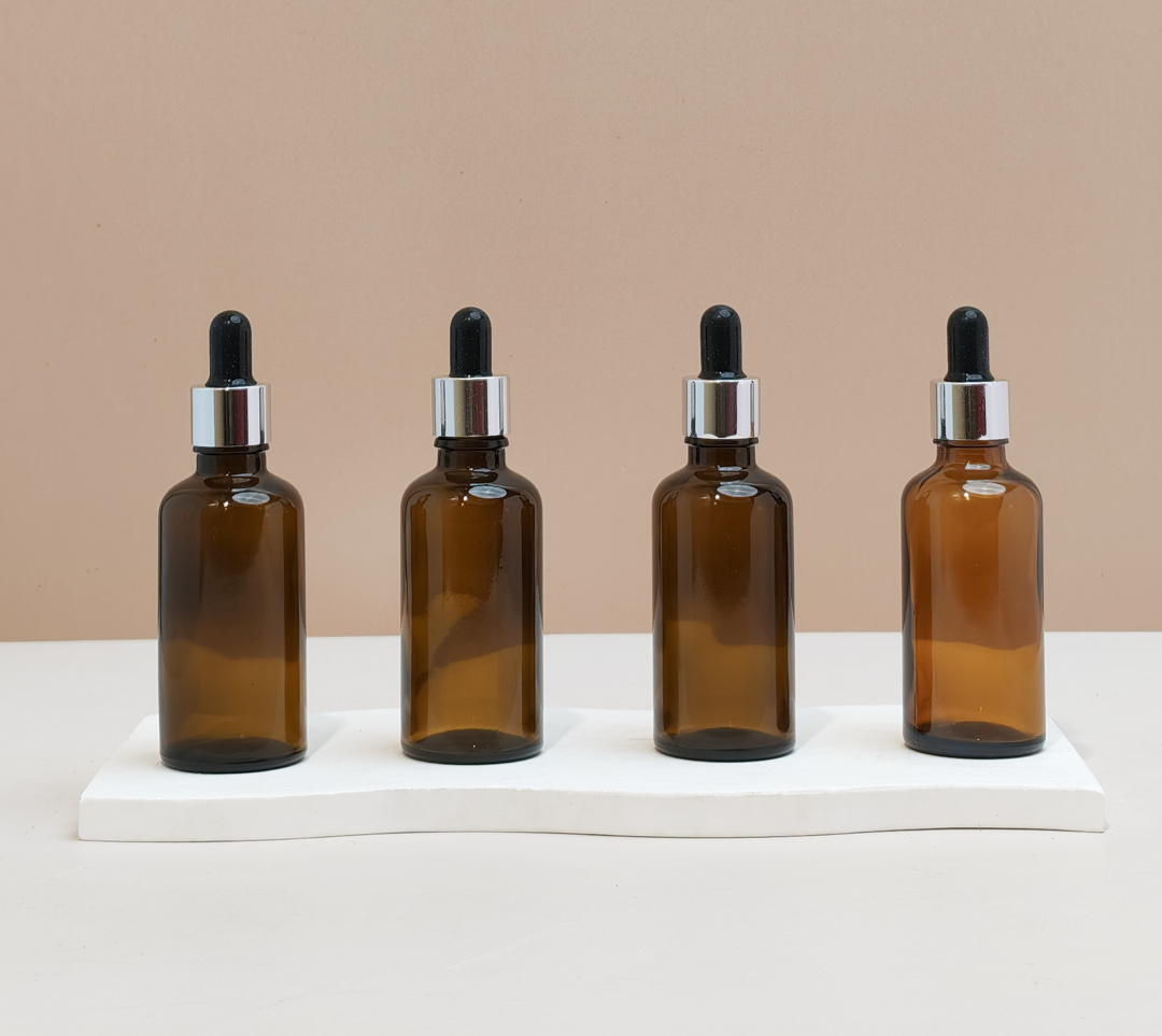 50Ml Glass Bottle With Silver Black Dropper (Round)