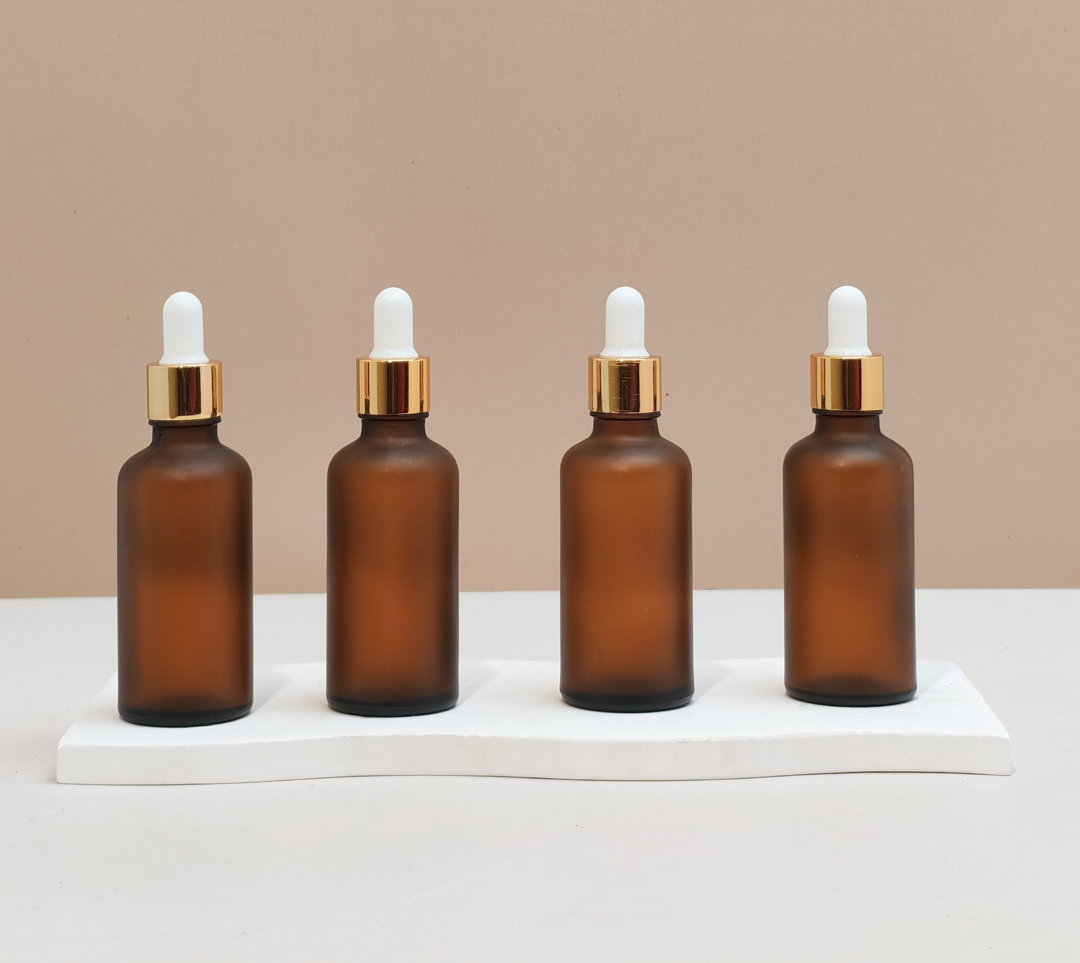 50Ml Glass Bottle With Gold White Dropper (Round)