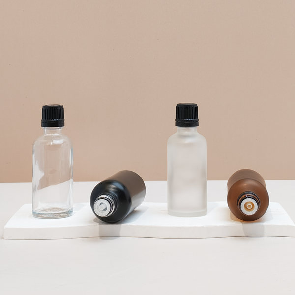 50Ml Glass Bottle With Black Smooth Tamper Proof Cap + Insert (Round)