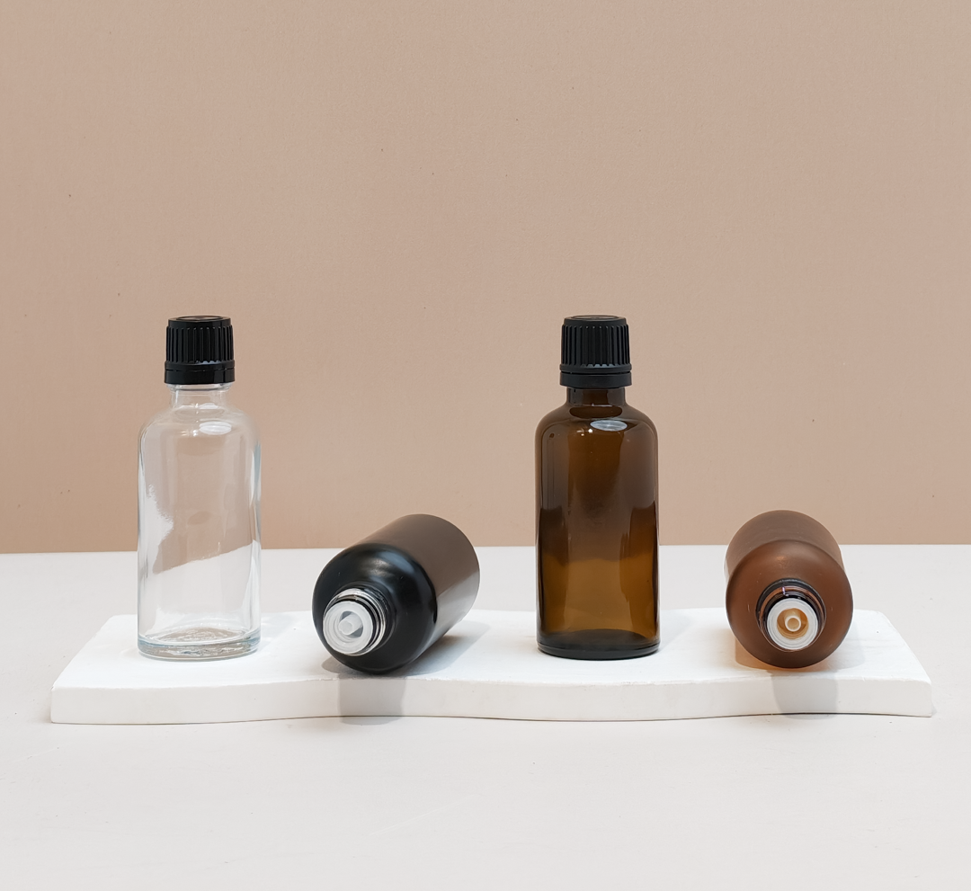 50Ml Glass Bottle With Black Smooth Tamper Proof Cap + Insert (Round)