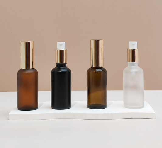 50Ml Glass Bottle With Gold Treatment Pump (Round)