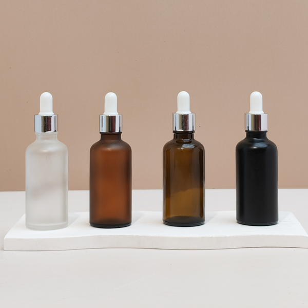 50Ml Glass Bottle With Silver White Dropper (Round)